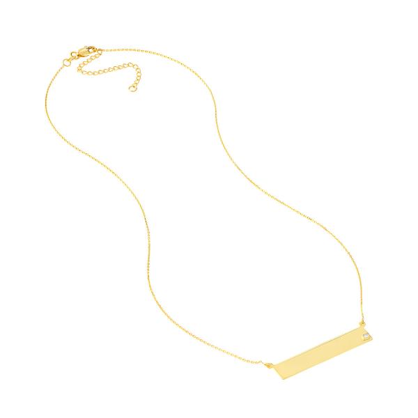 14k Gold Bar Necklace with Single Diamond