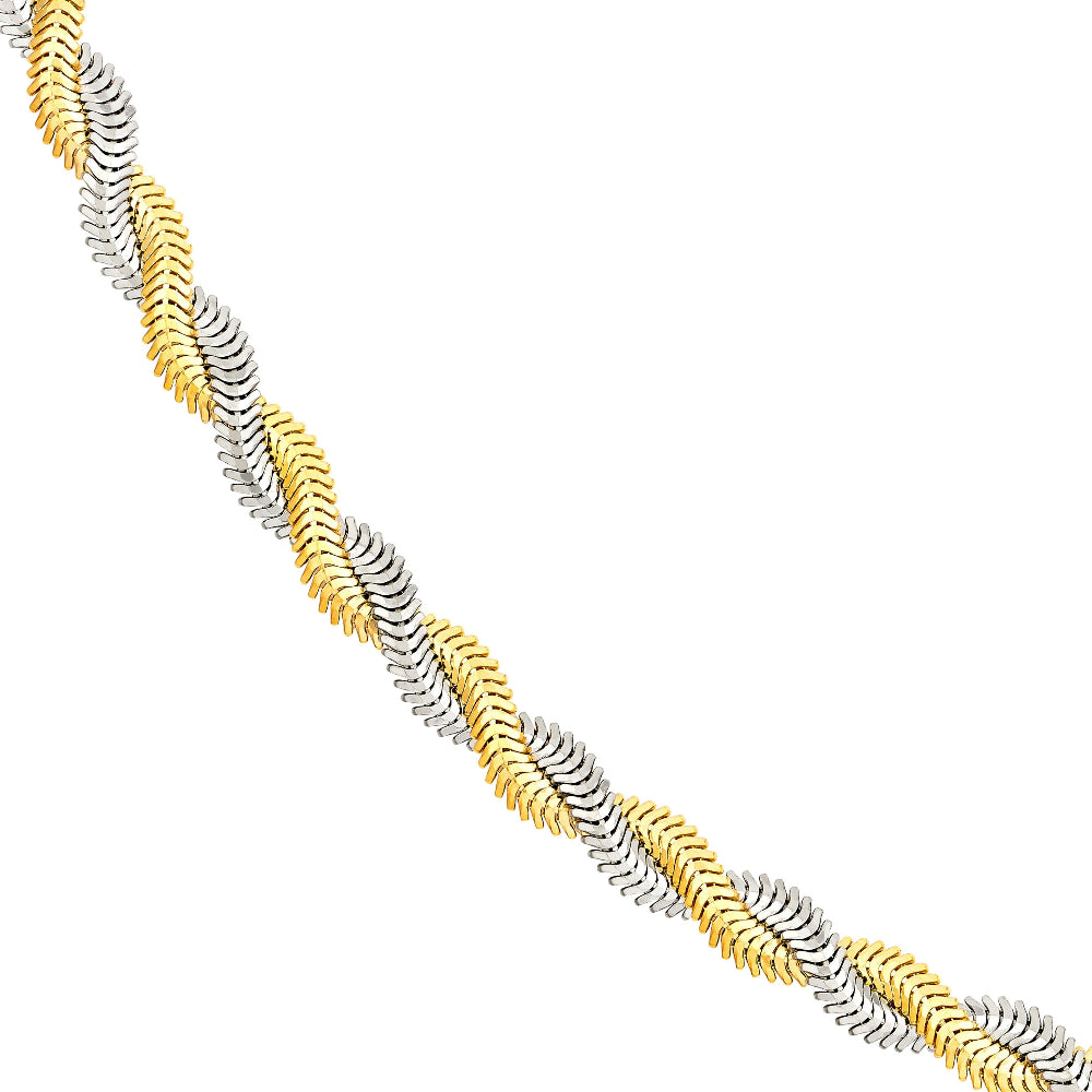 close up of two tone braided snake chain 