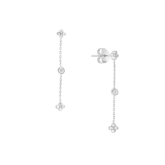 14k Diamond Bezel & Cluster Dangle Earrings