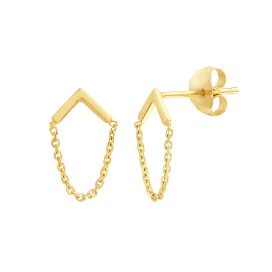 14k Gold Bar Chain Drop Earrings
