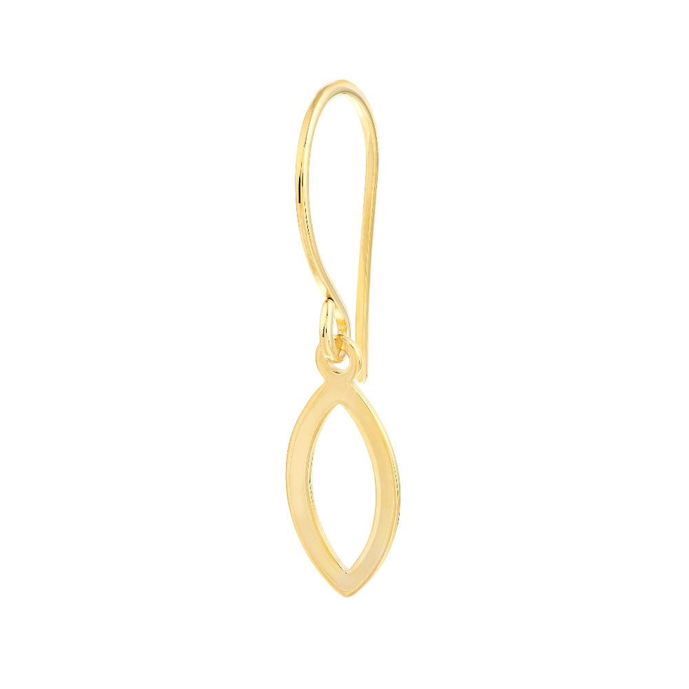 14k Yellow Gold Mini open Marquise Dangle earrings with fish hook closure 