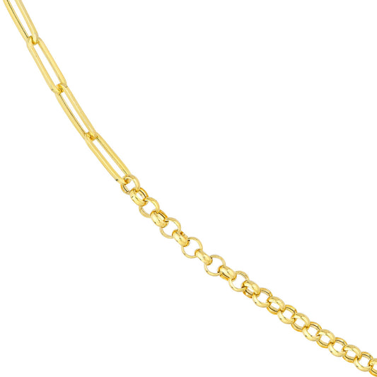 14k Gold 50/50 Paper Clip & Rolo Chain Necklace