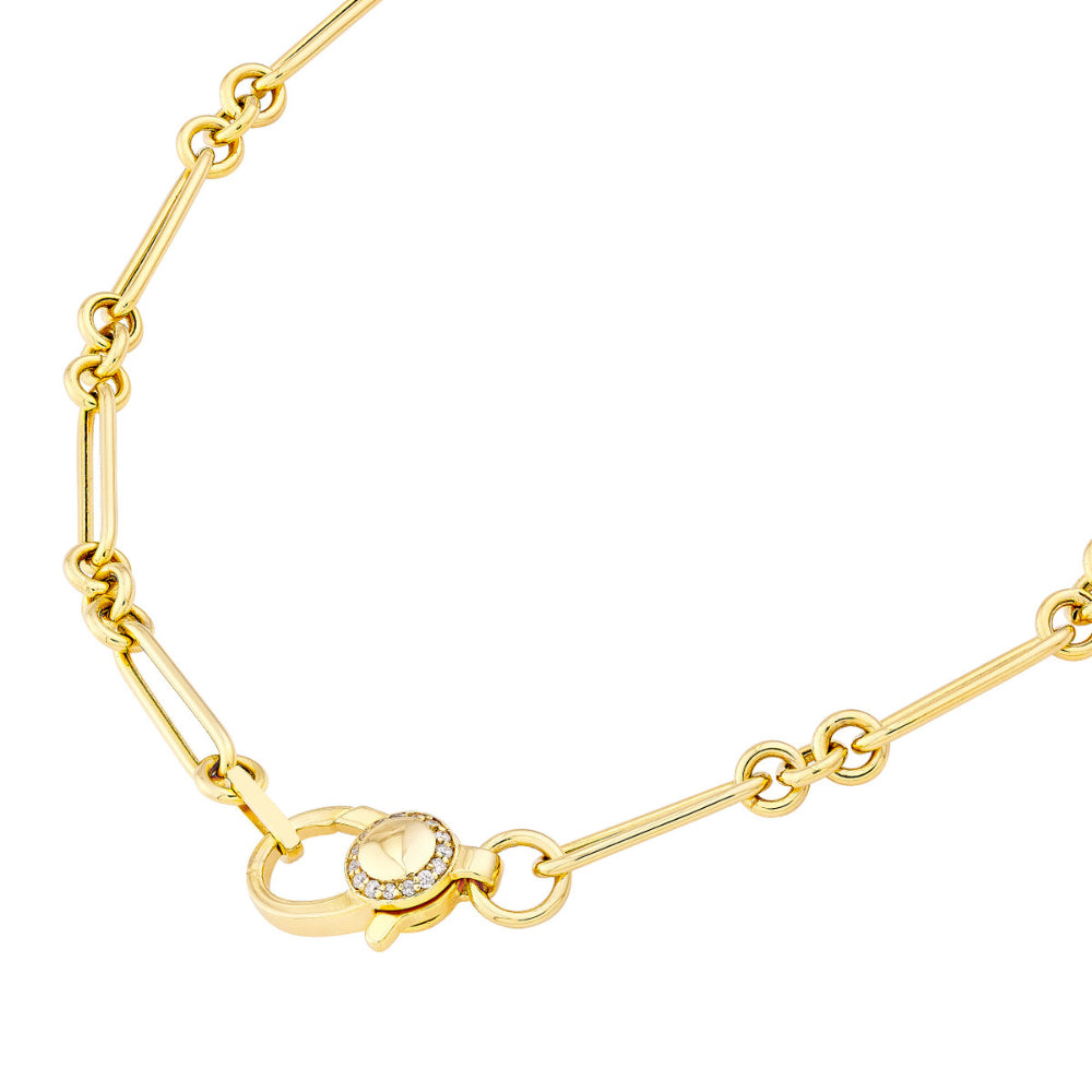 14k Gold Hollow Paper Clip Necklace with Diamond