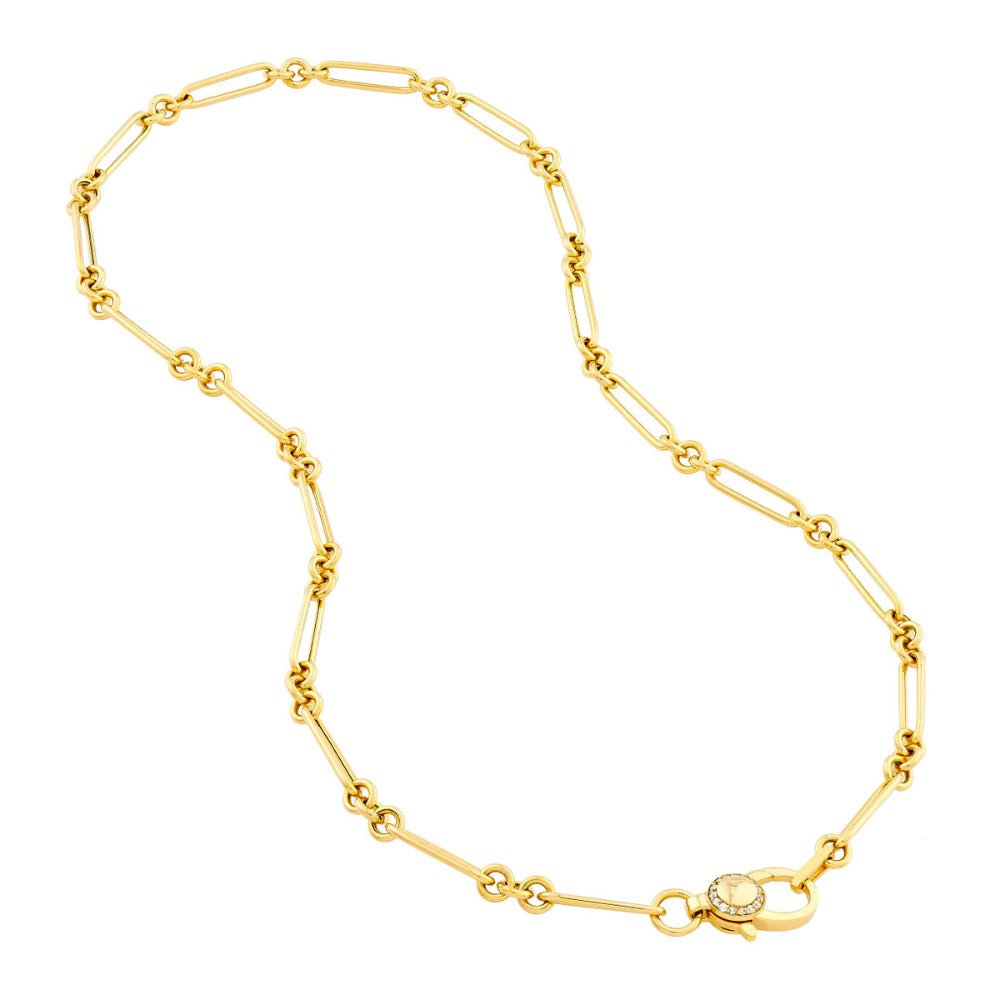 14k Gold Hollow Paper Clip Necklace with Diamond