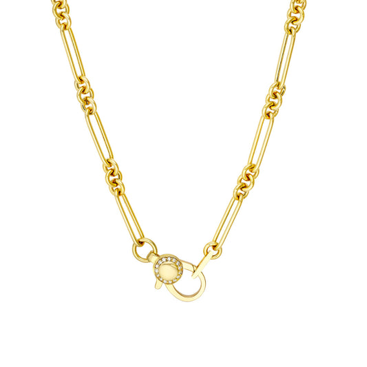 14k Gold Hollow Paper Clip Necklace with Diamond