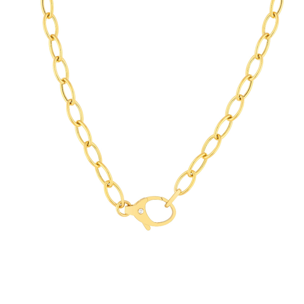 14k Yellow Gold Diamond Pear Lock Oval Link Chain Necklace 