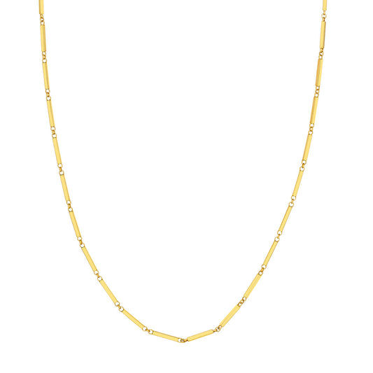 14k Gold Rectangle Bar Station Chain Necklace