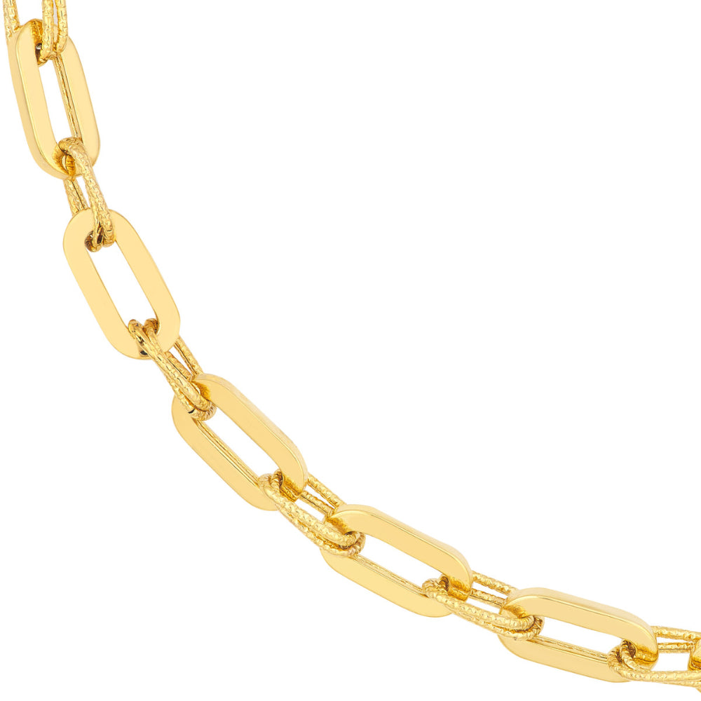 14k Gold Textured Hollow Link Necklace