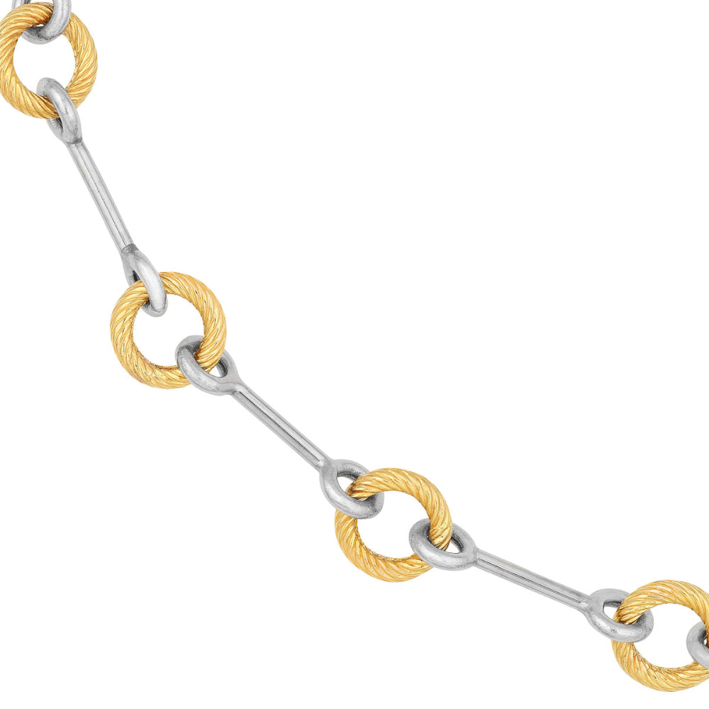 14k Two-Tone Alternating Textured Link Necklace