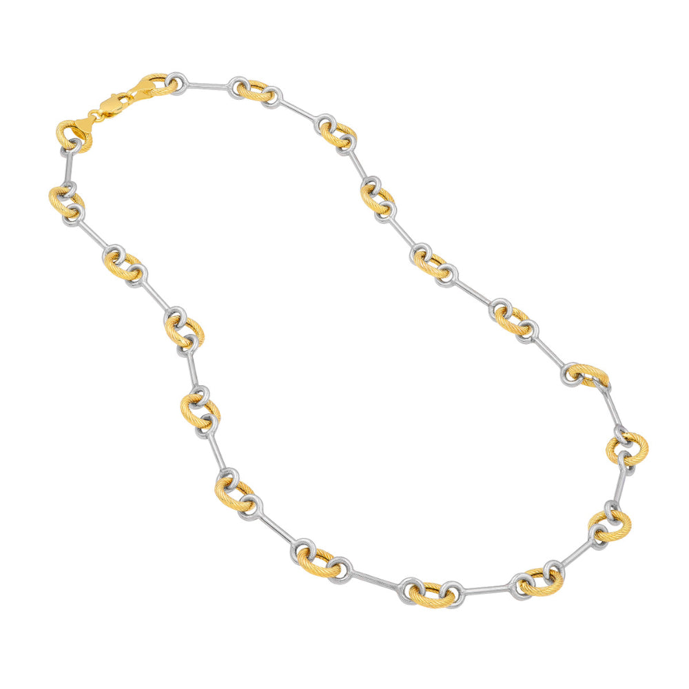14k Two-Tone Alternating Textured Link Necklace