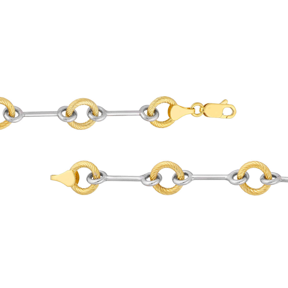 14k Two-Tone Alternating Textured Link Necklace