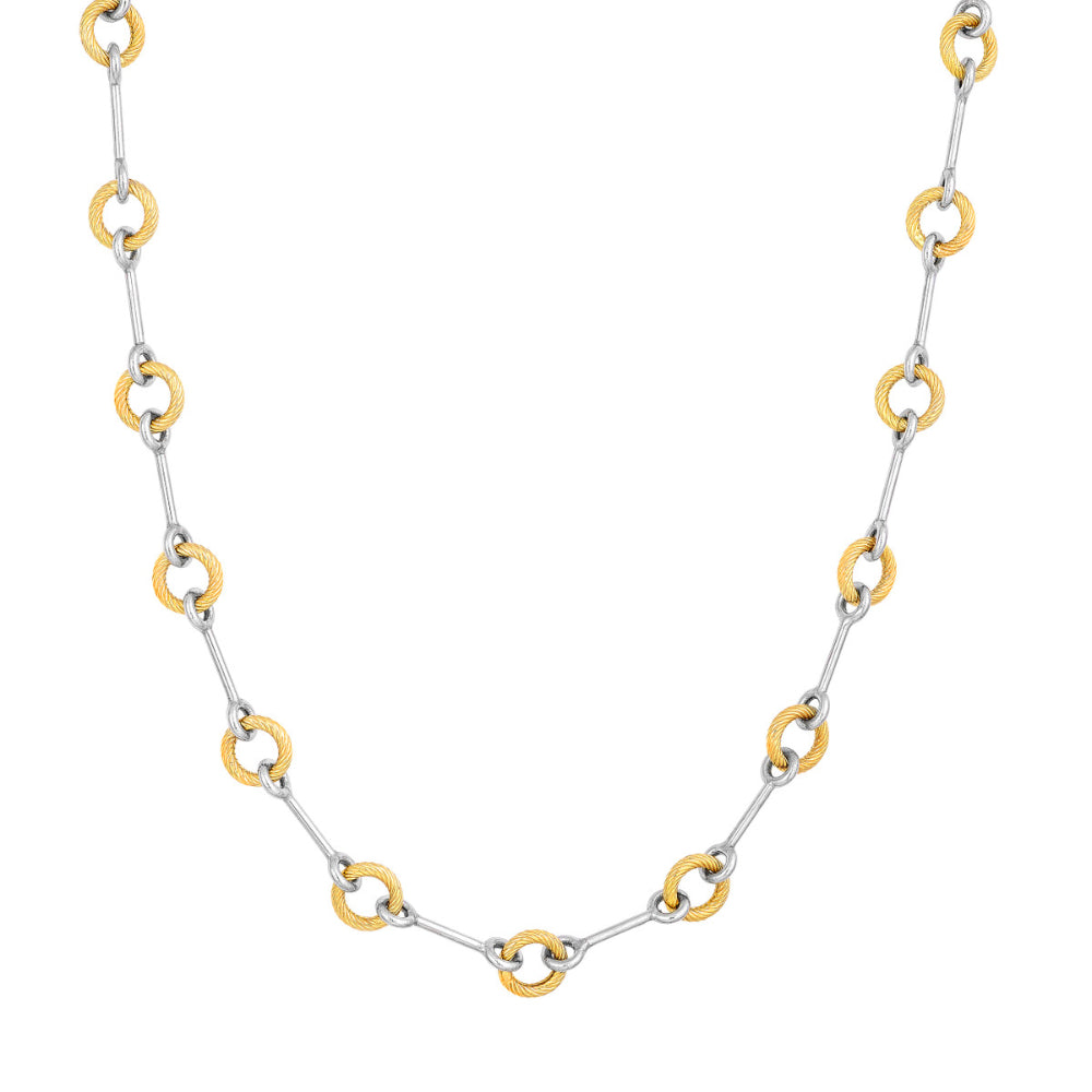 14k Two-Tone Alternating Textured Link Necklace