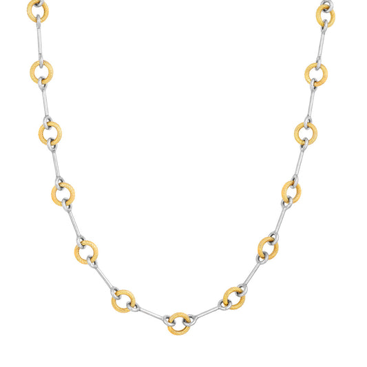 14k Two-Tone Alternating Textured Link Necklace