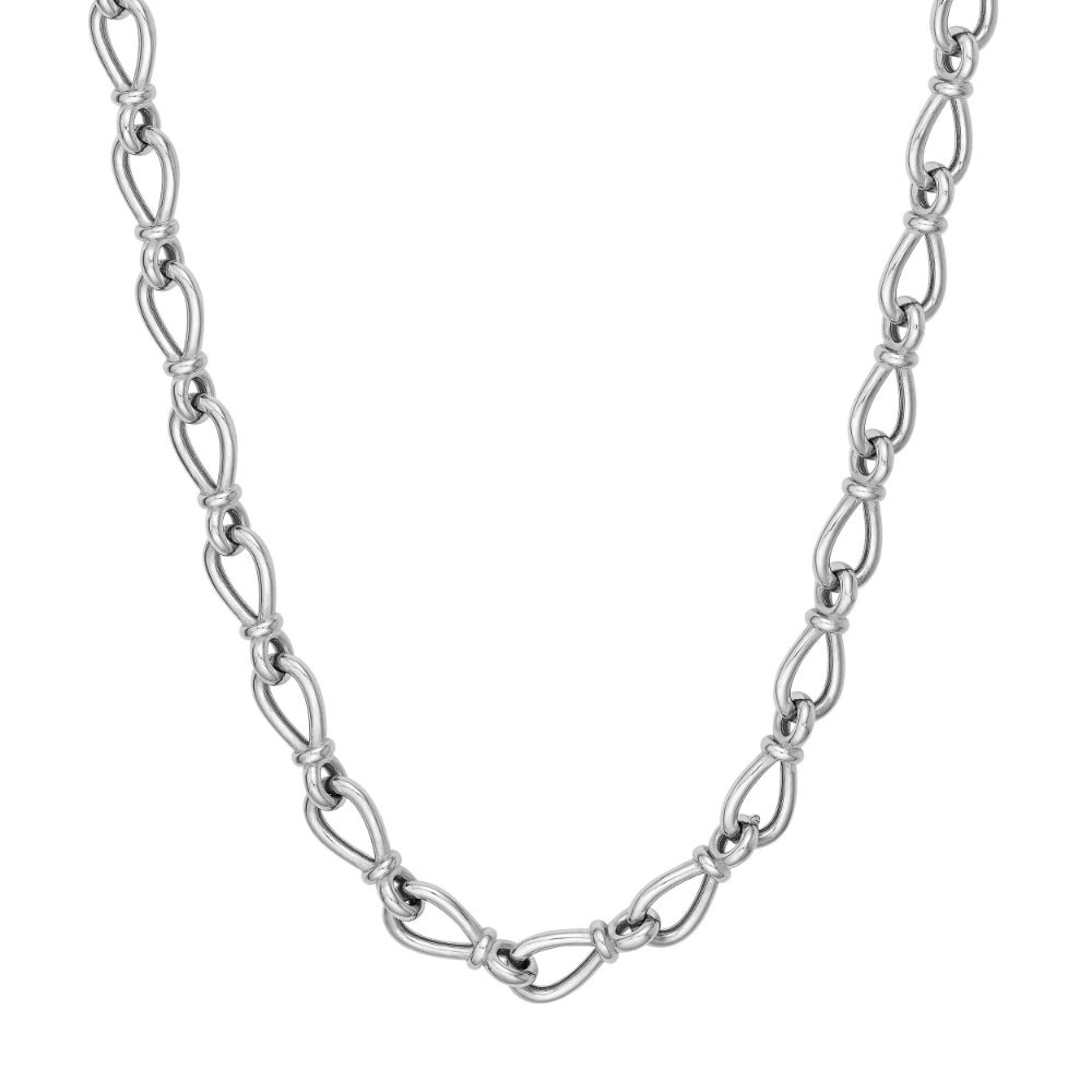 silver chain link necklace on white background
