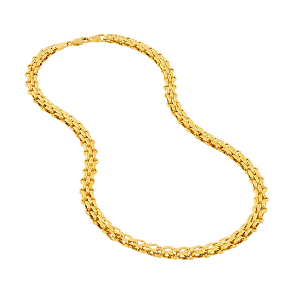 14k Gold Hollow Alternating Link Chain Necklace