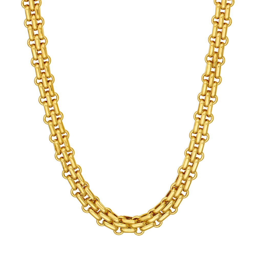 14k Gold Hollow Alternating Link Chain Necklace