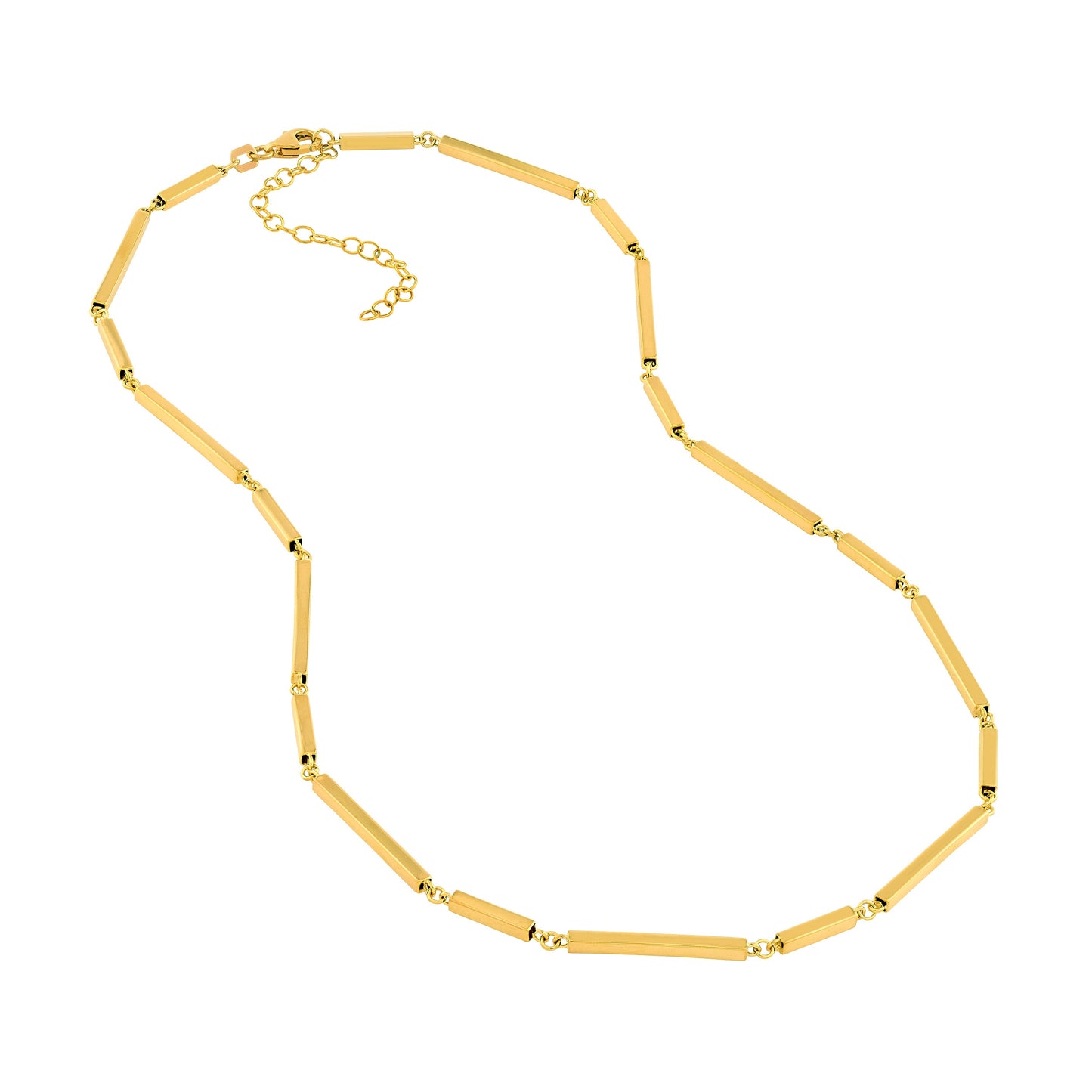14k Gold Alternating Rectangle Bar Station Chain Necklace