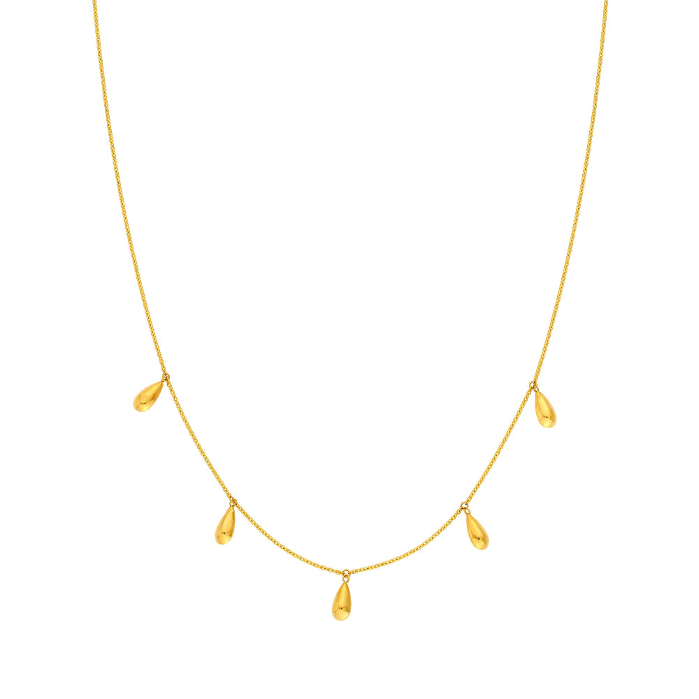 14k Yellow Gold 18" Teardrop dangle station cable necklace 