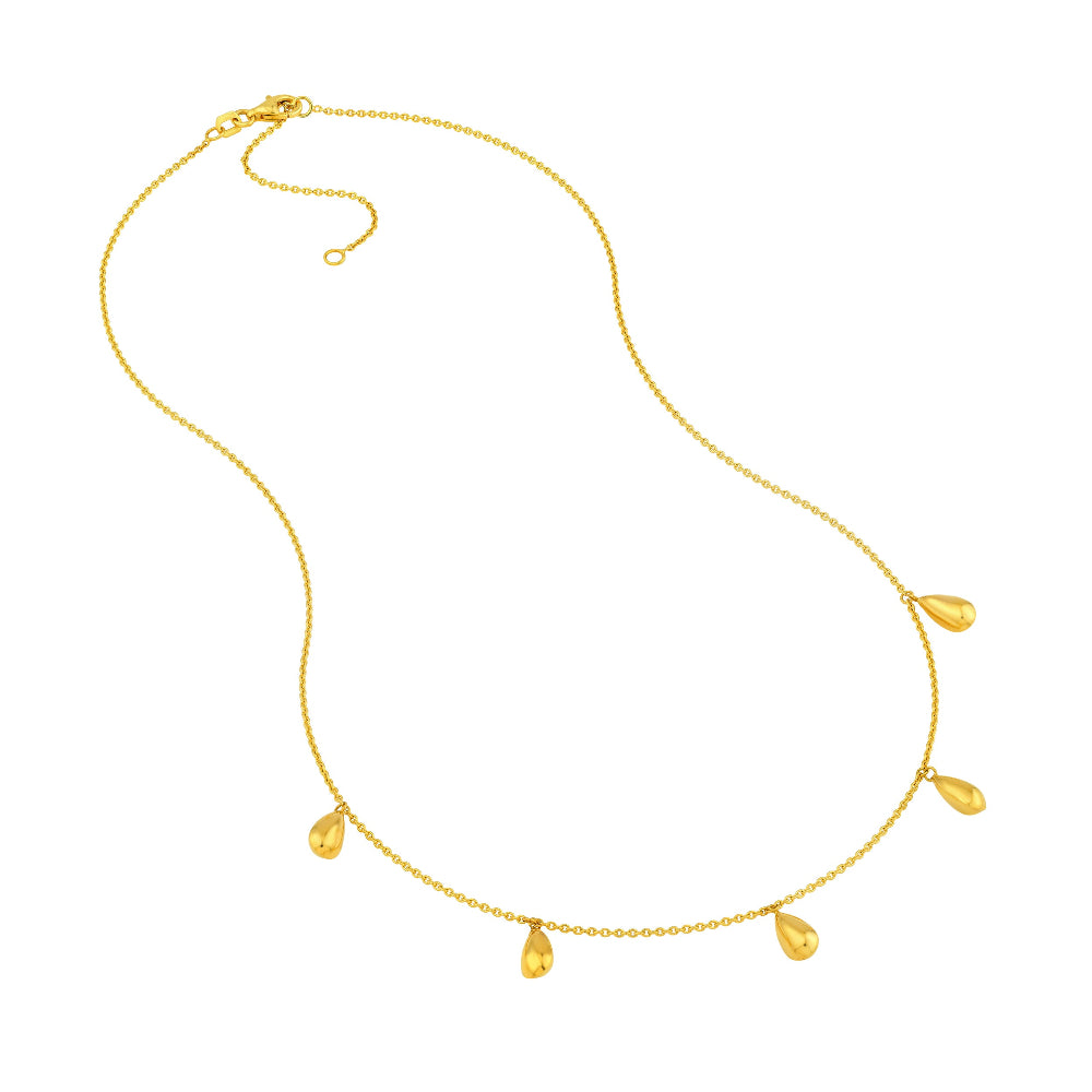 !4k Yellow Gold 18" Teardrop dangle station cable necklace 