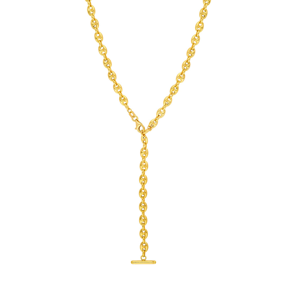 14k Yellow Gold Puff Mariner Lariat Necklace 
