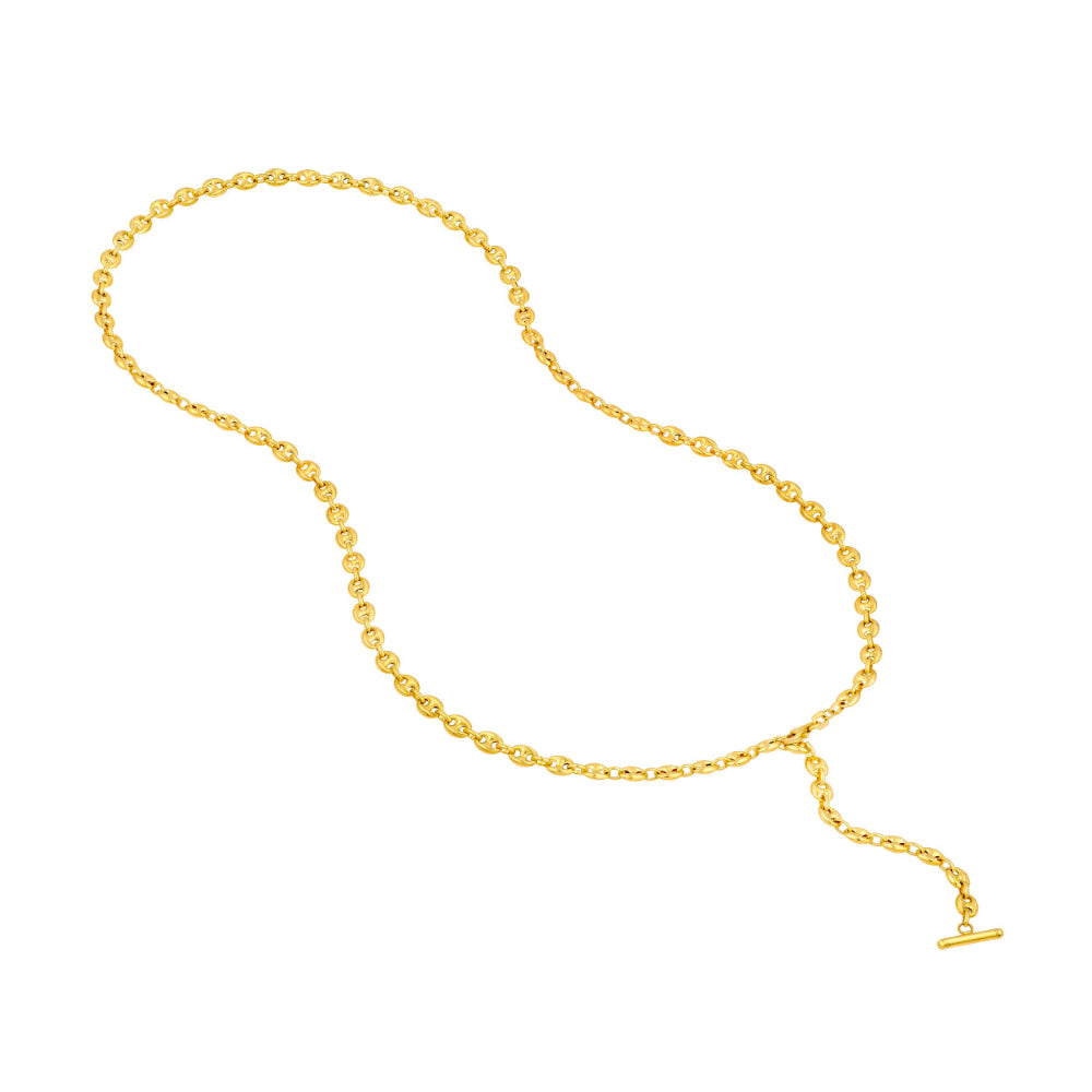 14k Yellow Gold Puff Mariner Lariat Necklace - length 24"