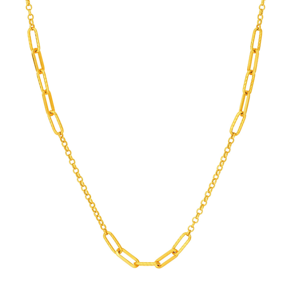 14k Gold Alternating textured oval links necklace 