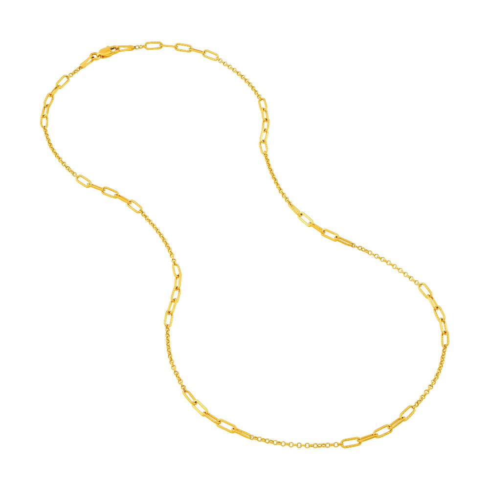 14 k Yellow Gold 18.25" length Alternating textured oval link necklace 