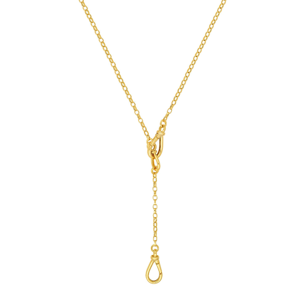 14k Yellow Gold Teardrop Push Lock Lariat Necklace 