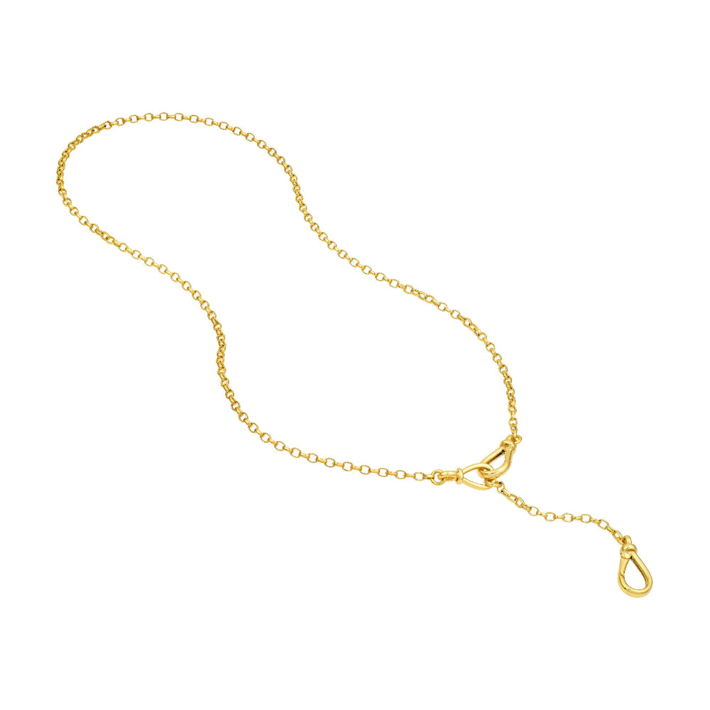 20" length 14k Yellow Gold Teardrop  Push lock Lariat Necklace 