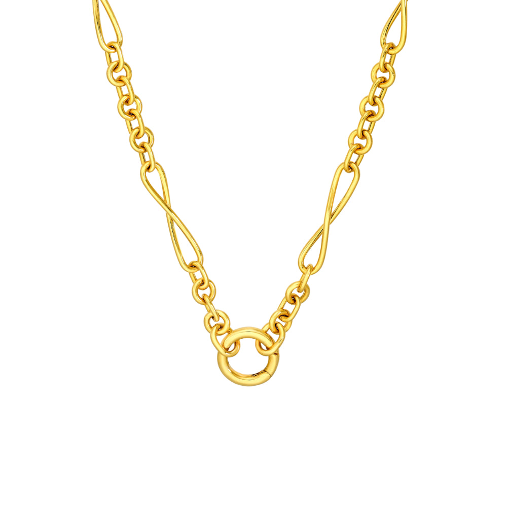 14k Yellow Gold Multi Shape Link Push Lock Necklace