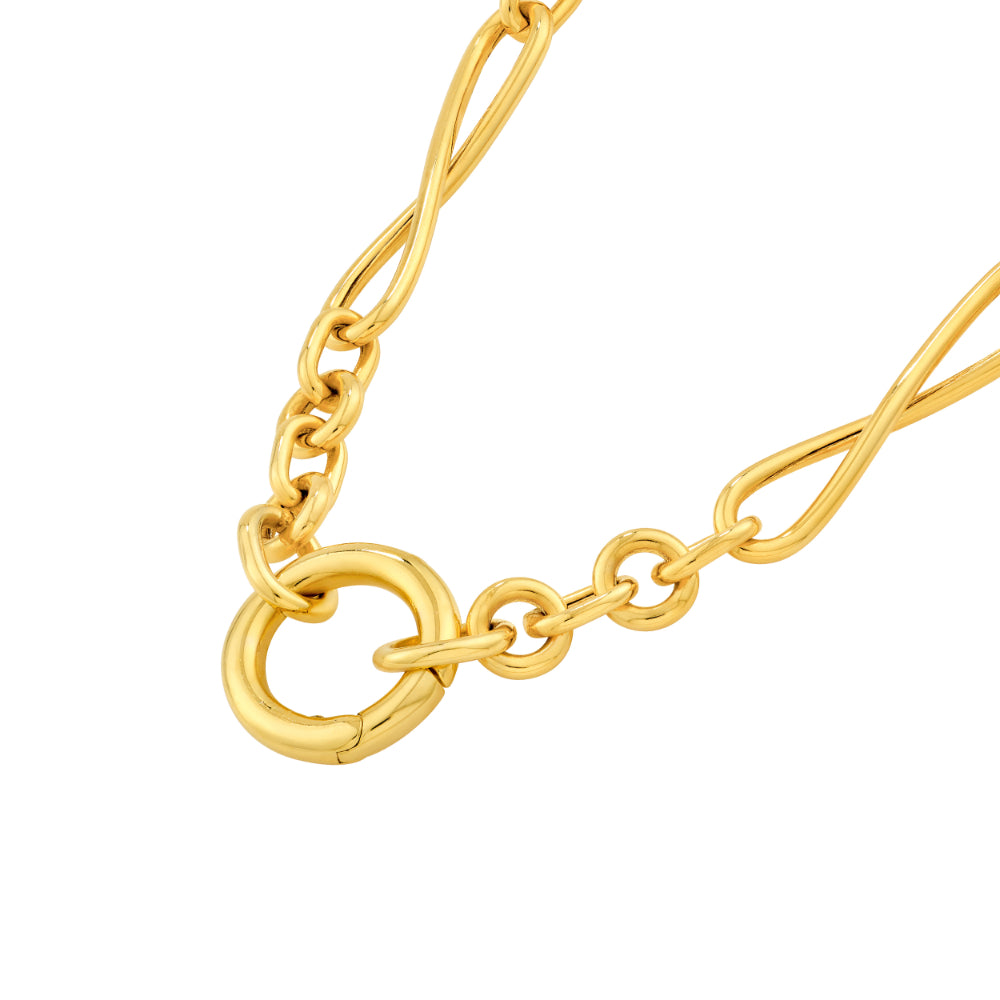 14k Yellow Gold Multi Shape Link Push Lock Necklace