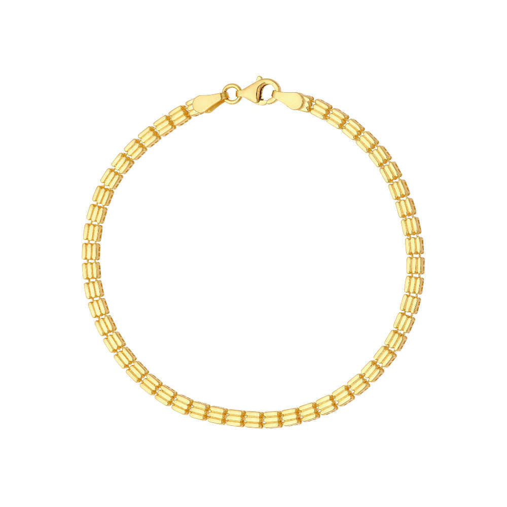 14k Yellow Gold Triple Stripe Gold Square Link Bracelet 