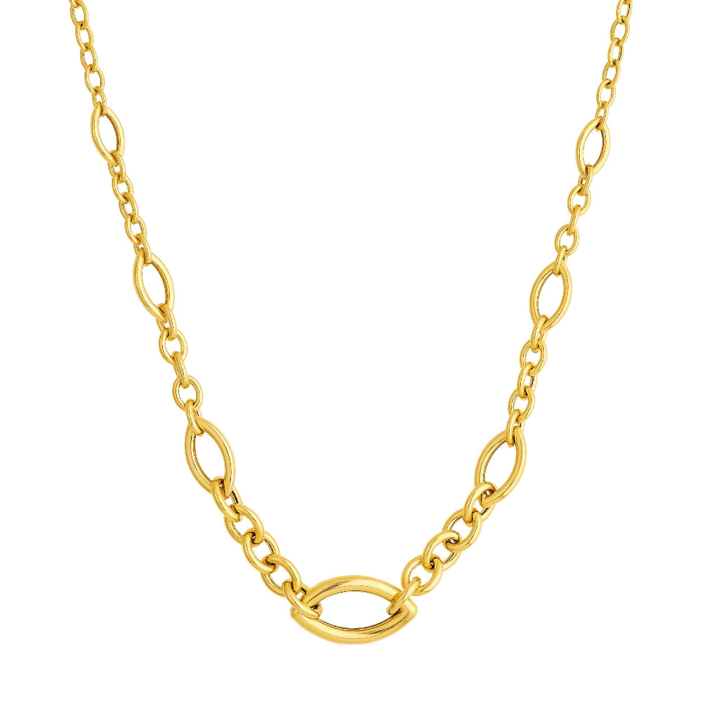 14k Yellow Gold Graduated Marquise & Round Link Necklace 