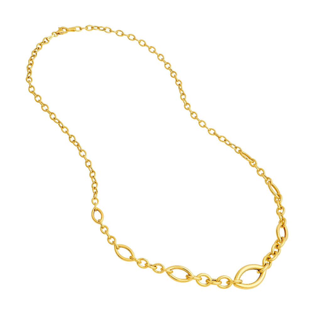 18 inch 14k Yellow Gold Graduated Marquise and Round Link Necklace 