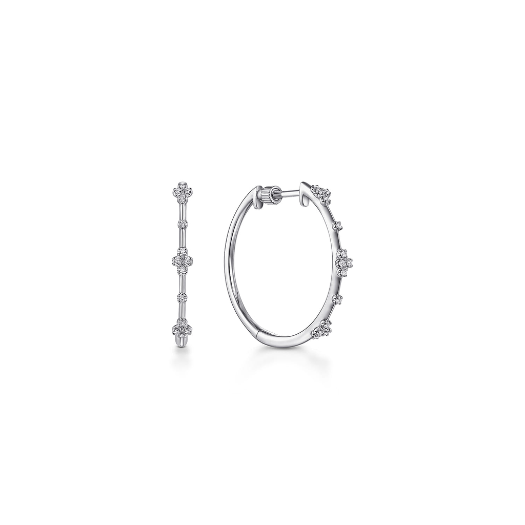 silver hoop Earrings with clear stones on white background