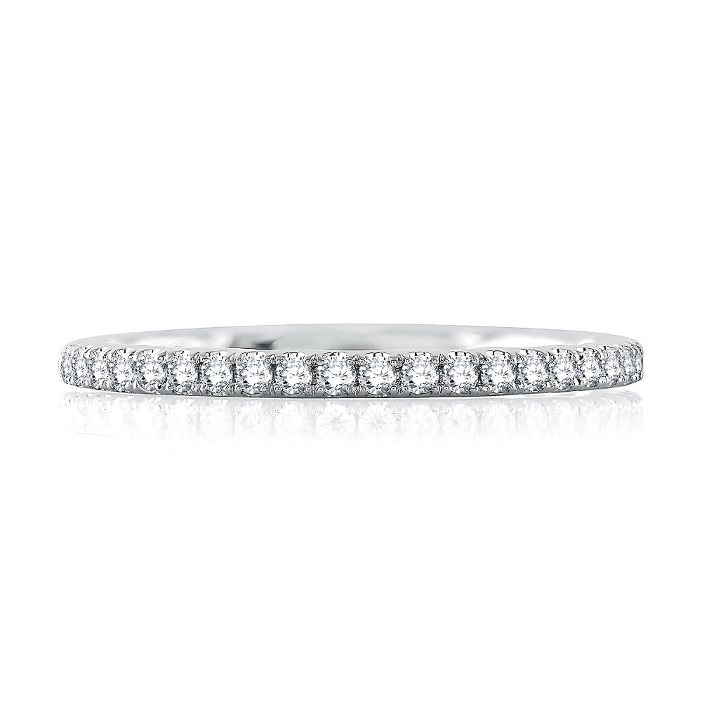 A. JAFFE Classic Half Diamond Pave Wedding Band with Quilted Interior