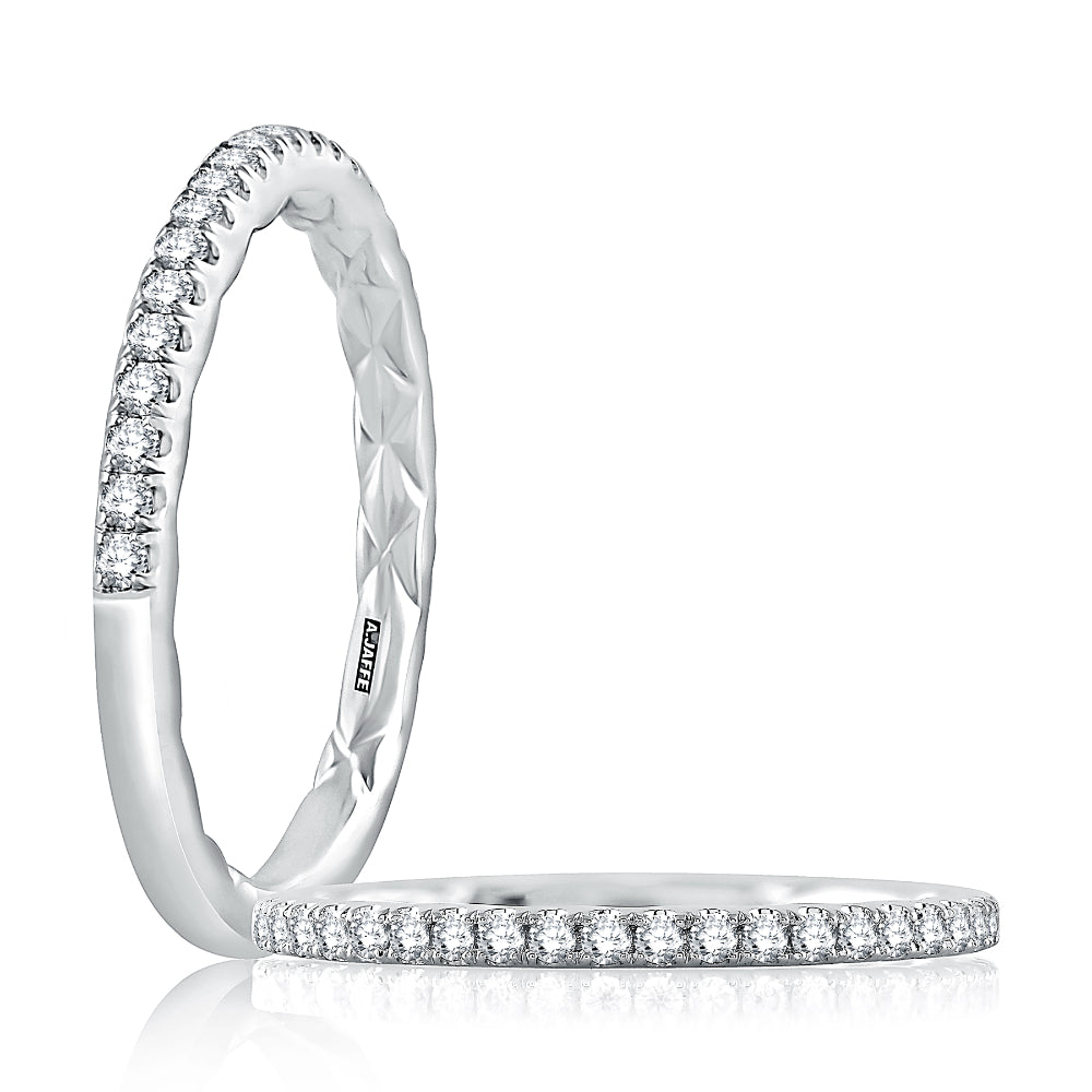 A. JAFFE Classic Half Diamond Pave Wedding Band with Quilted Interior