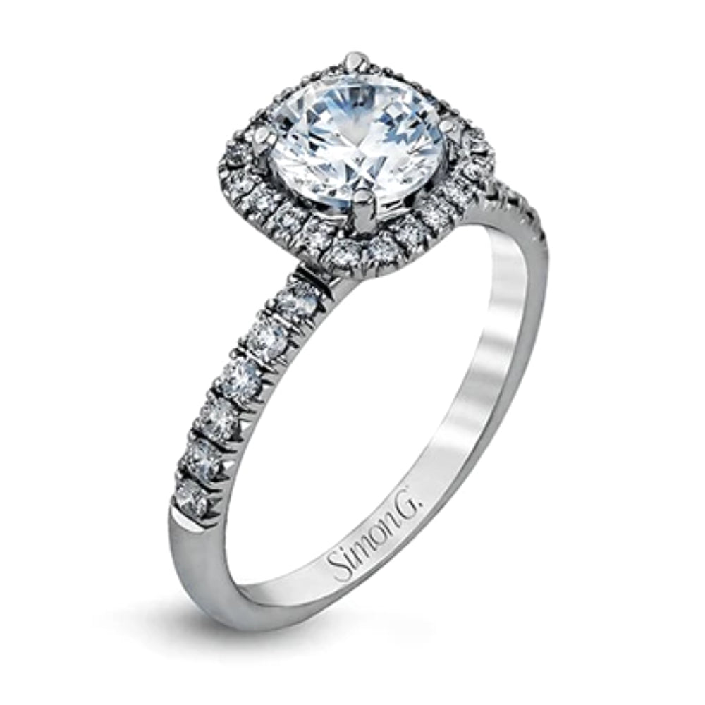 Simon G. 18k Round-Cut Halo Engagement Ring with Diamonds