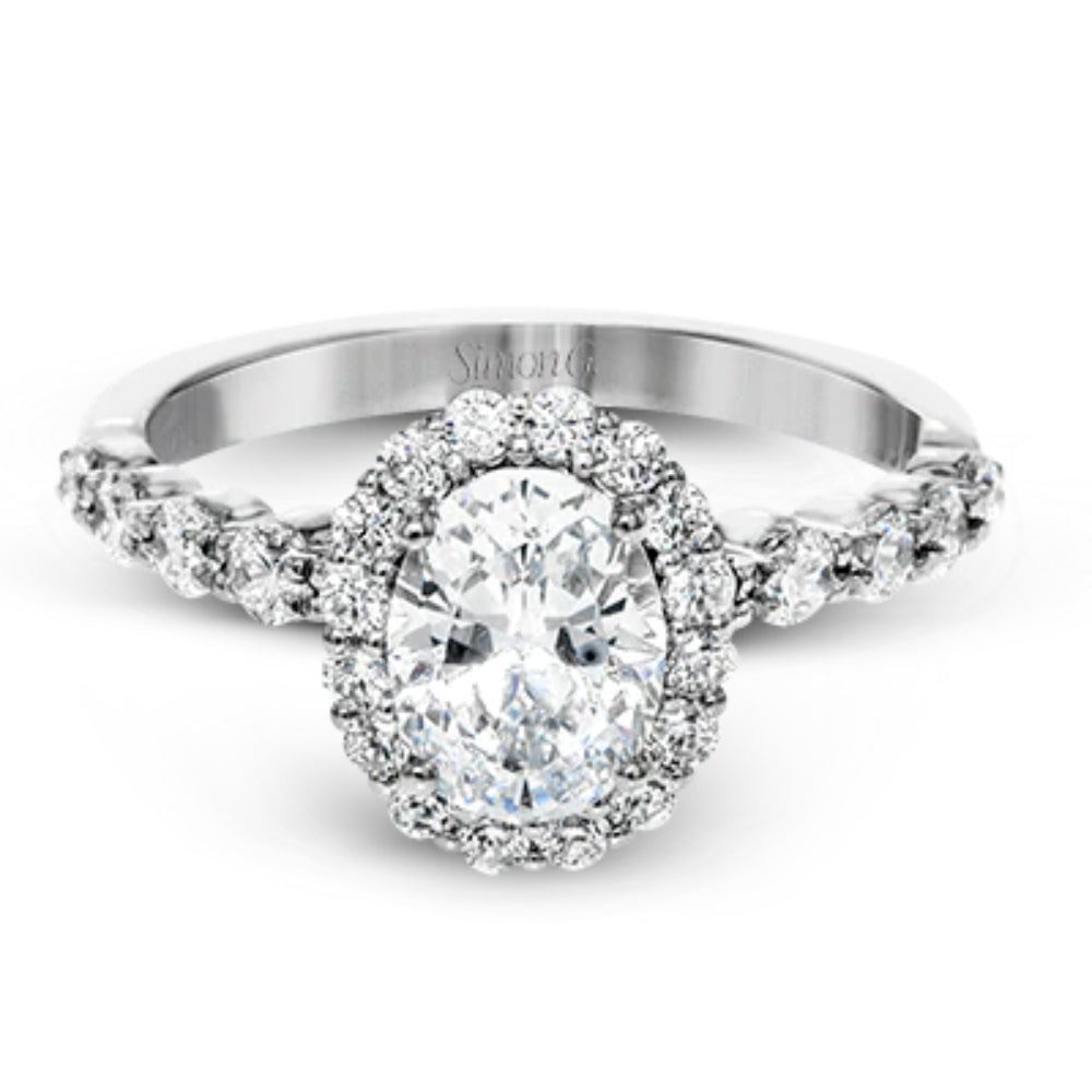 Simon G. 18k Oval-Cut Halo Engagement Ring with Diamonds