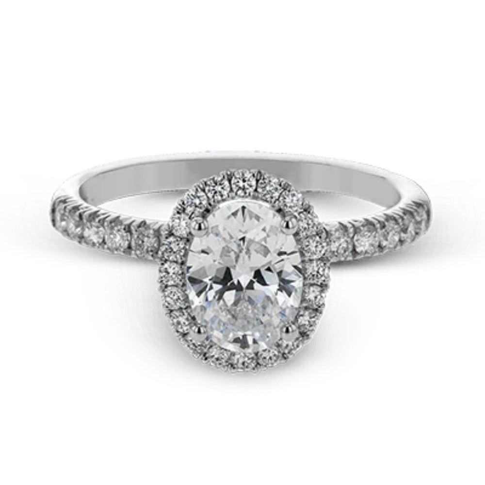 Simon G. 18k Oval-Cut Halo Engagement Ring with Diamonds