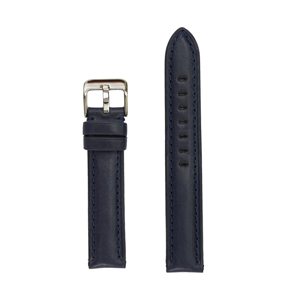 Genuine High Polished Leather Watch Band - Navy