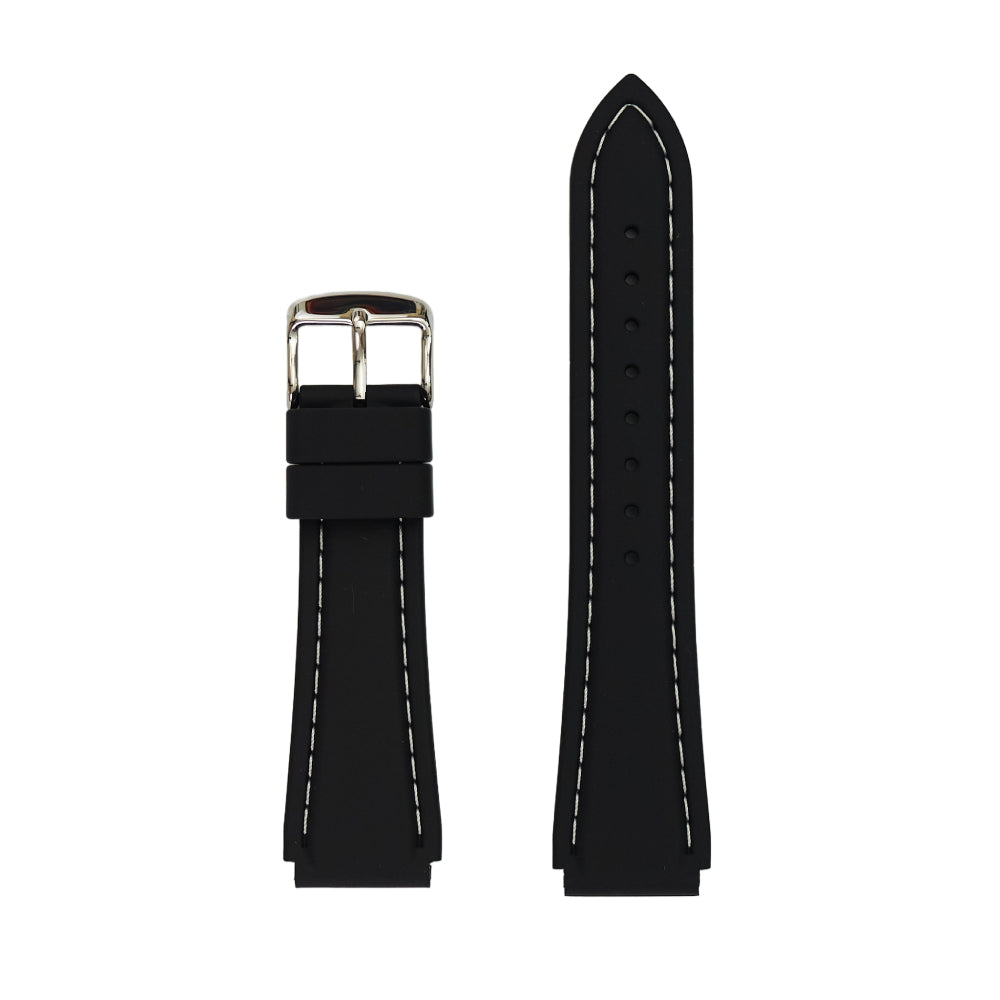 Silicone Watch Strap - Black with White Stitching