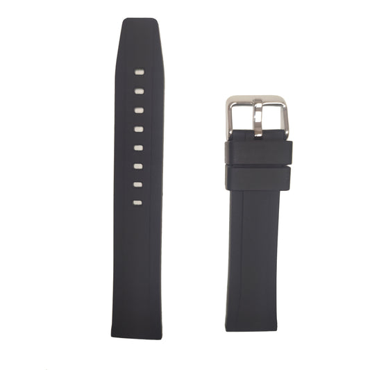 Men's Silicone Watch Band, Silver Buckle - Black