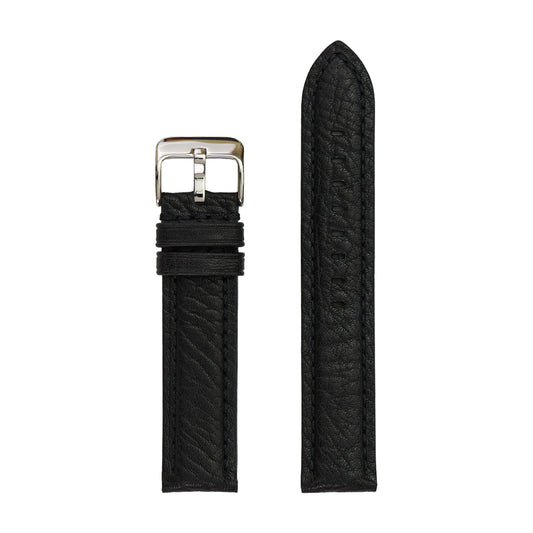Genuine Bison Grained Leather Watch Band - Black