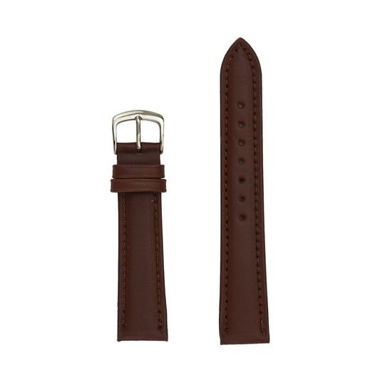 Men's Genuine Smooth Leather Watch Band, Silver Buckle - Brown