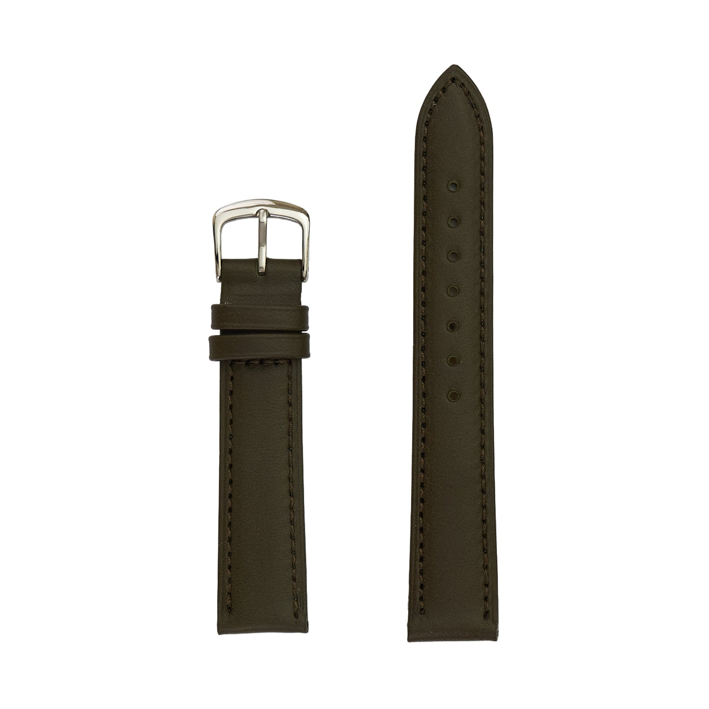 Olive Genuine Smooth Leather Watch Band - 18mm