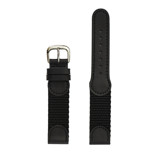 Men's 20mm Nylon/Genuine Leather Watch Band, Black - Long