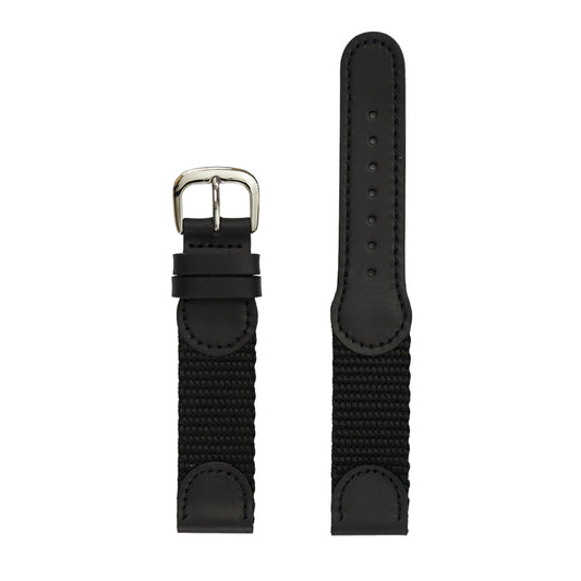Men's Genuine Leather and Nylon Watch Band - Black/Black