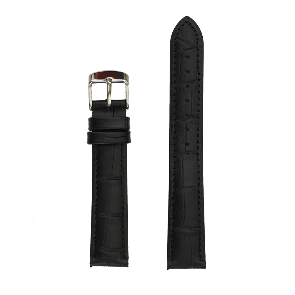 Men's Genuine Alligator Grain Leather Watch Band - Black