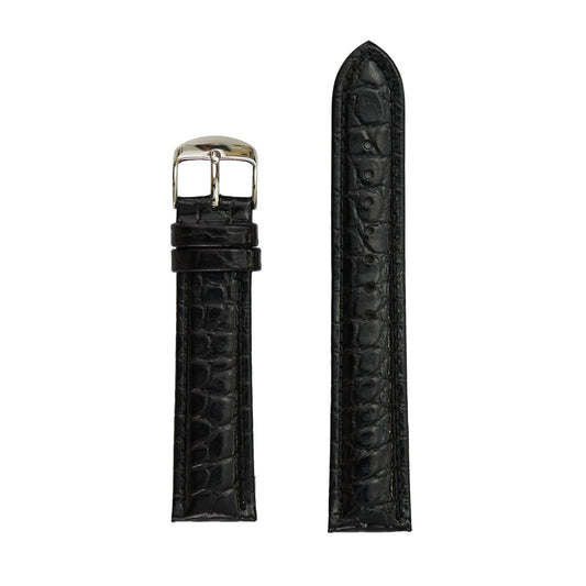 Men's Genuine Crocodile Grain Leather Watch Band - Black